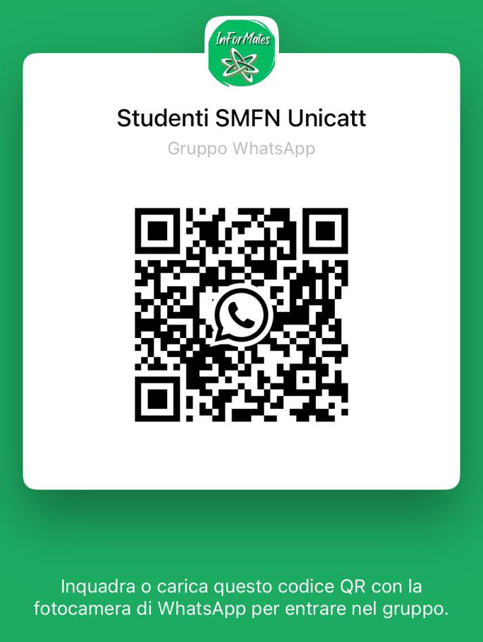 Inquadra o carica questo codice QR con la fotocamera di Whatsapp per entrare nel gruppo Studenti SMFN Unicatt